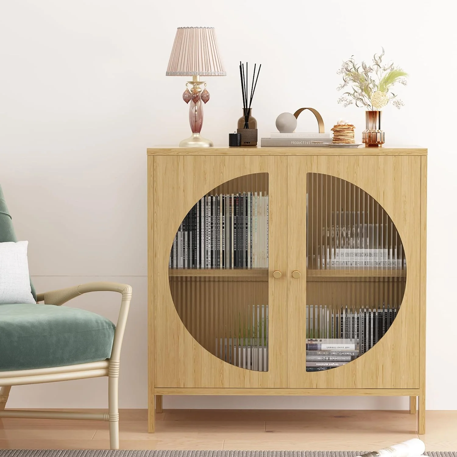 Sideboard Cabinet,Buffet Cabinet with Storage, Accent Storage Cabinet with Glass Doors, Cupboard Console Table for Living Room, Hallway, Dining Room, Entryway, 31.5X 15.7X 31.5 Inches