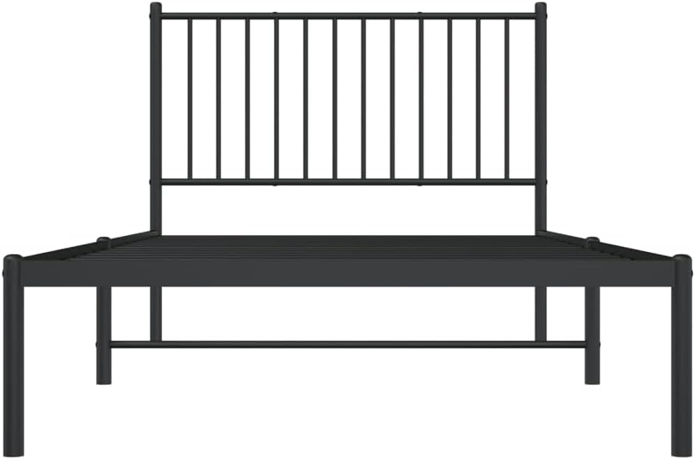 Asomie Indoor Fashion Furniture Beds Accessories Metal Bed Frame with Headboard Black 39.4"x78.7"Bed Frames US Stock Fast Shipment Black