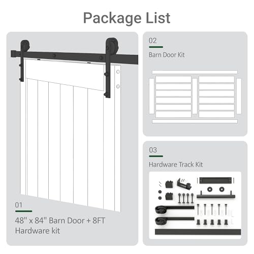 36 in x 84 in White Sliding Barn Door with 6FT Hardware Kit, Floor Guide and Handle Included, Waterproof PVC Surface, Pre-Drilled Holes Easy Assembly, H-Frame White