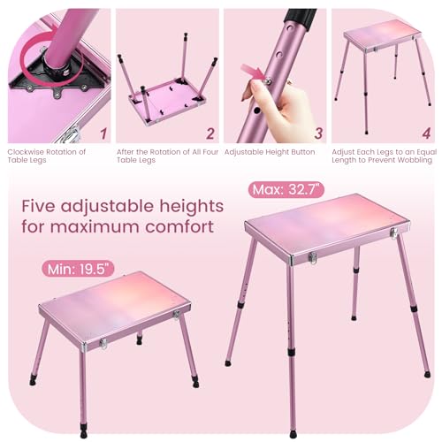 Joligrace Rolling Manicure Table Makeup Case Foldable Nail Desk 5 Drawers Cosmetology Case on Wheels with Brush Pouch for Technician Workstation Mobile Makeup Artist Trolley, Black