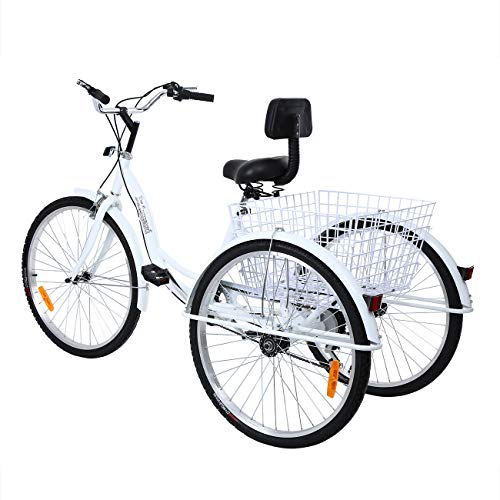 Iglobalbuy 6-Speed / 7-Speed Adult Tricycle, 24 Inch / 26 Inch Adult Trike 3-Wheel Bike Cruiser Bicycle with Shopping Basket