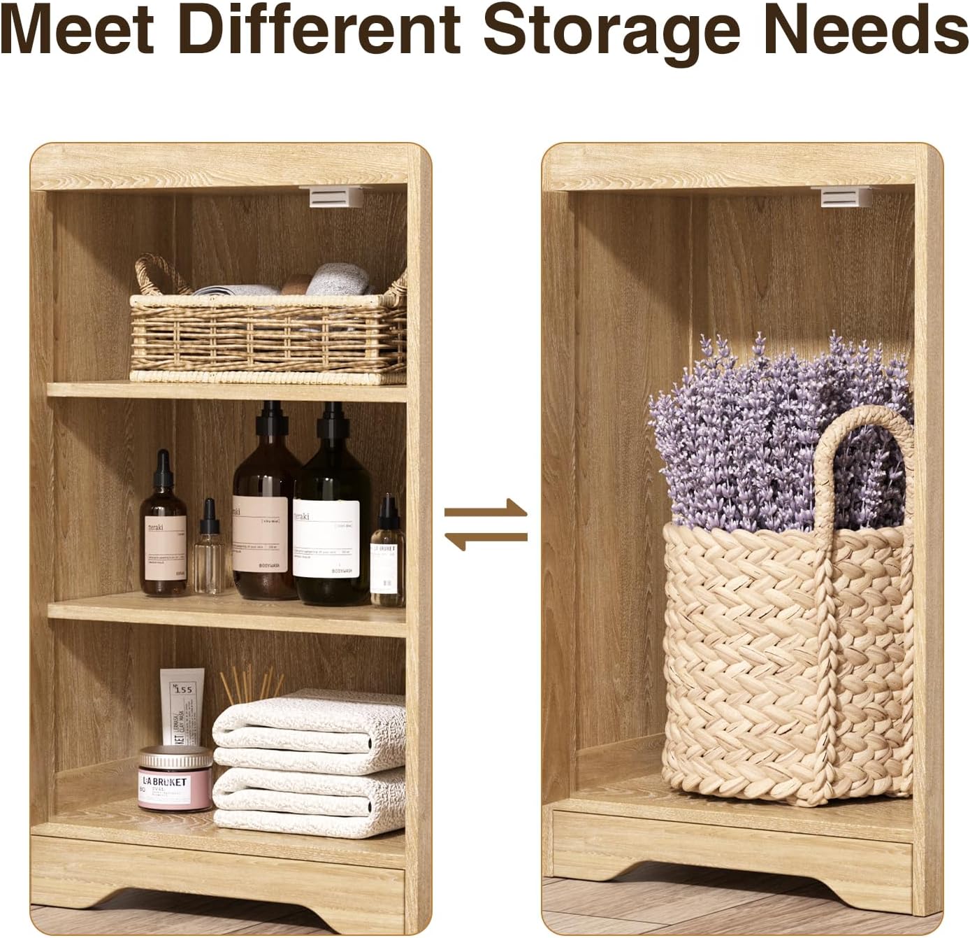 67''H Linen Bathroom Storage Cabinet with Rattan Doors & Drawer, Tall Narrow Standing Tower Cabinet with Adjustable Shelves, Small Bathroom Floor Cabinet for Entryway, Kitchen, Natural