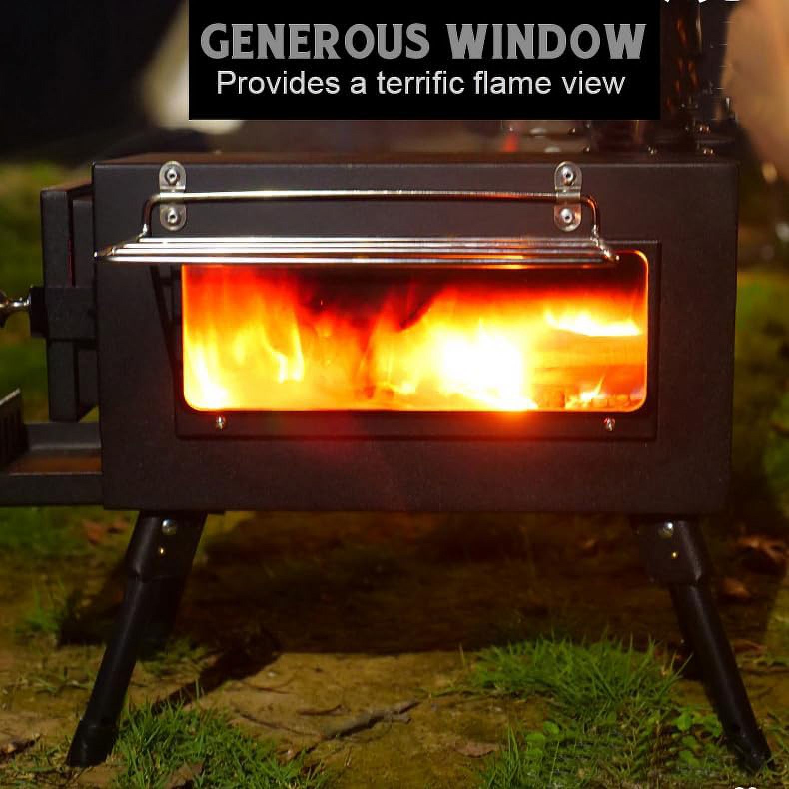 RUO Hot Tent Stove, Large Side Window, Winter Wood Burning Stove for Heating Cooking Camping Hunting (XL)