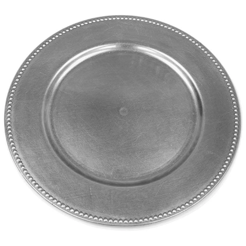 Balsacircle 24 Pcs 13-inch Crystal Beaded Round Charger Plates - Dinner Party Wedding Supplies for All Holidays, Silver