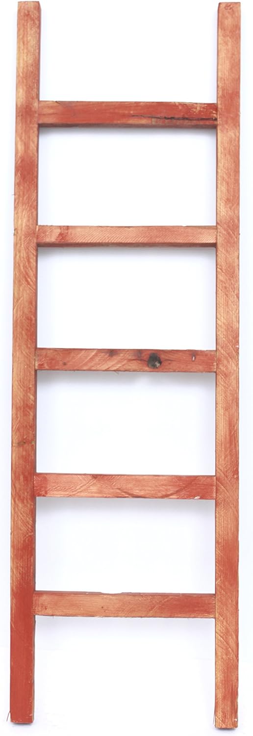 BarnwoodUSA Rustic Farmhouse Decorative Ladder - Our 4 ft Ladder can be Mounted Horizontally or Vertically and is Crafted from 100% Recycled and Reclaimed Wood | No Assembly Required | Red