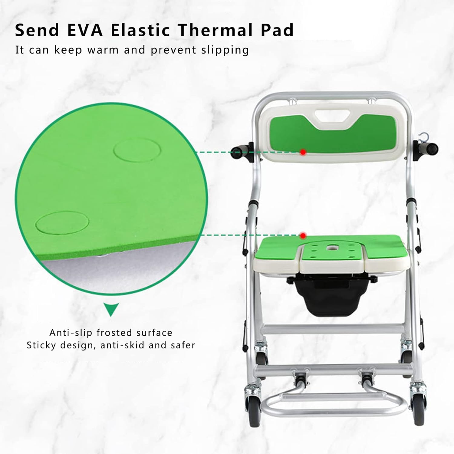 Shower Chair with Wheels and Footrest, Commode Wheelchair, Shower Wheelchairs for The Disabled, Commode Chair for The Elderly, Commode Toilet Chair with Wheels