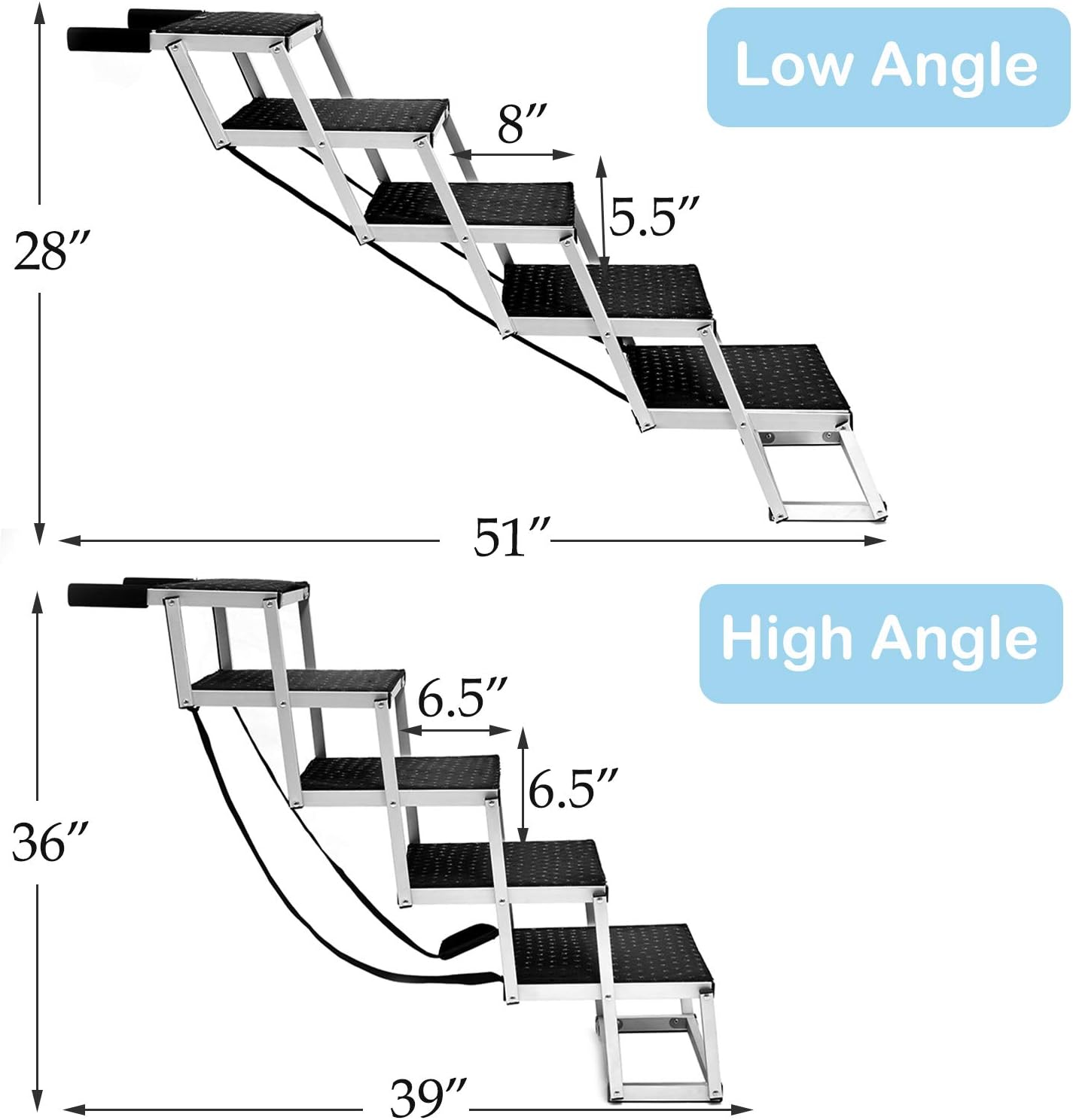 Upgraded Pet Dog Car Step Stairs for Cars and SUV, Folding Dog Ramp,Lightweight Portable Large Dog Ladder, Great for Cars,SUV,Trucks,Couch and High Bed,6 Steps