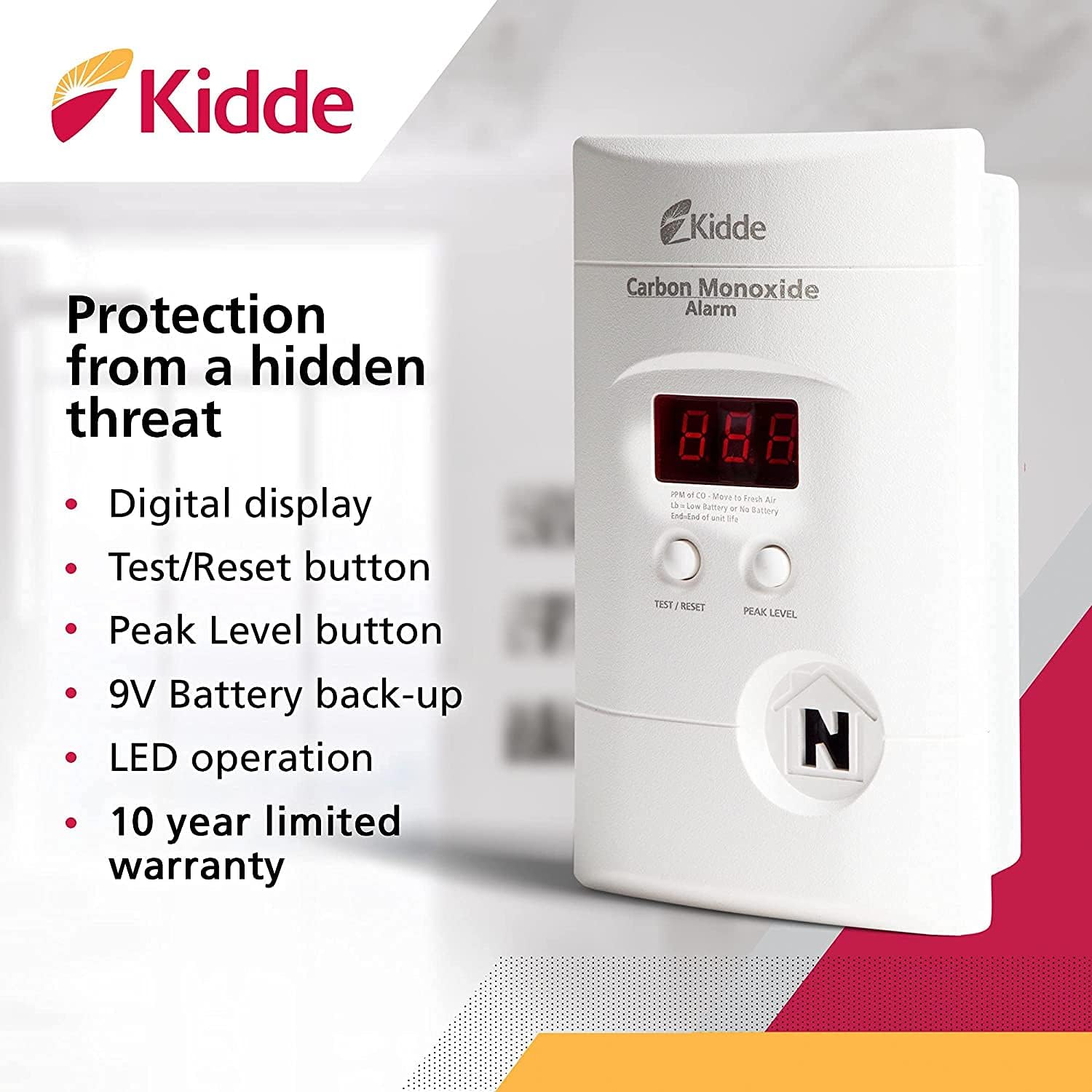 Kidde Nighthawk Carbon Monoxide Detector, AC-Plug-in with Battery Backup, Digital Display, Pack of 2