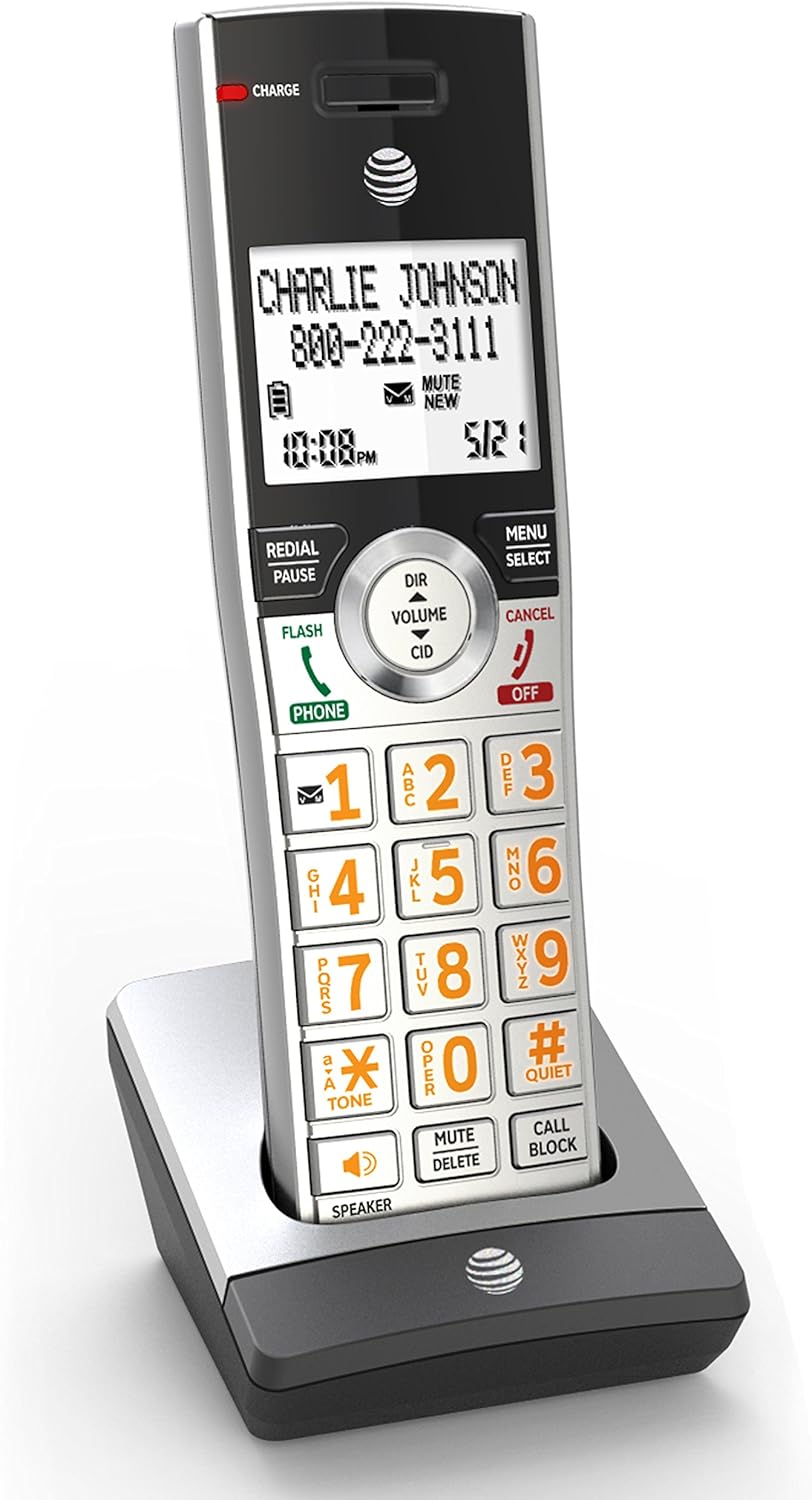 AT&T CL84107 DECT 6.0 Expandable Corded/Cordless Phone with Smart Call Blocker, Black/Silver with 1 Handset