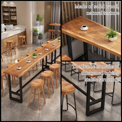 Industrial Bar Counter Table,Solid Wood Bar Top Table Long Narrow Bar Table,Live Edge Kitchen Dining Table,Rectangular Bar Height Pub Table Rustic Counter Top Table,No Stool 160cm(63in) long