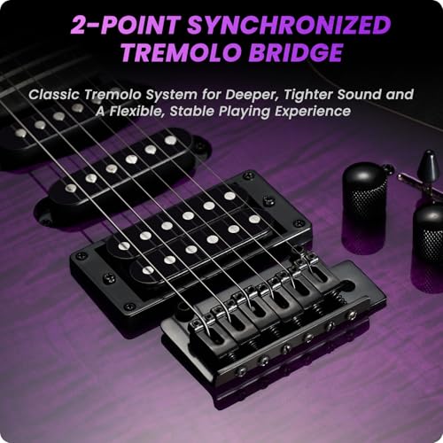 39" Solid Body Electric Guitar: Electric Guitar Kit with Bone Nut, Full Size 6 String Guitars with 24 Frets, Poplar Body AAA Flame Maple Top, Guitarra Electrica with HSS Ceramic Pickup,Black