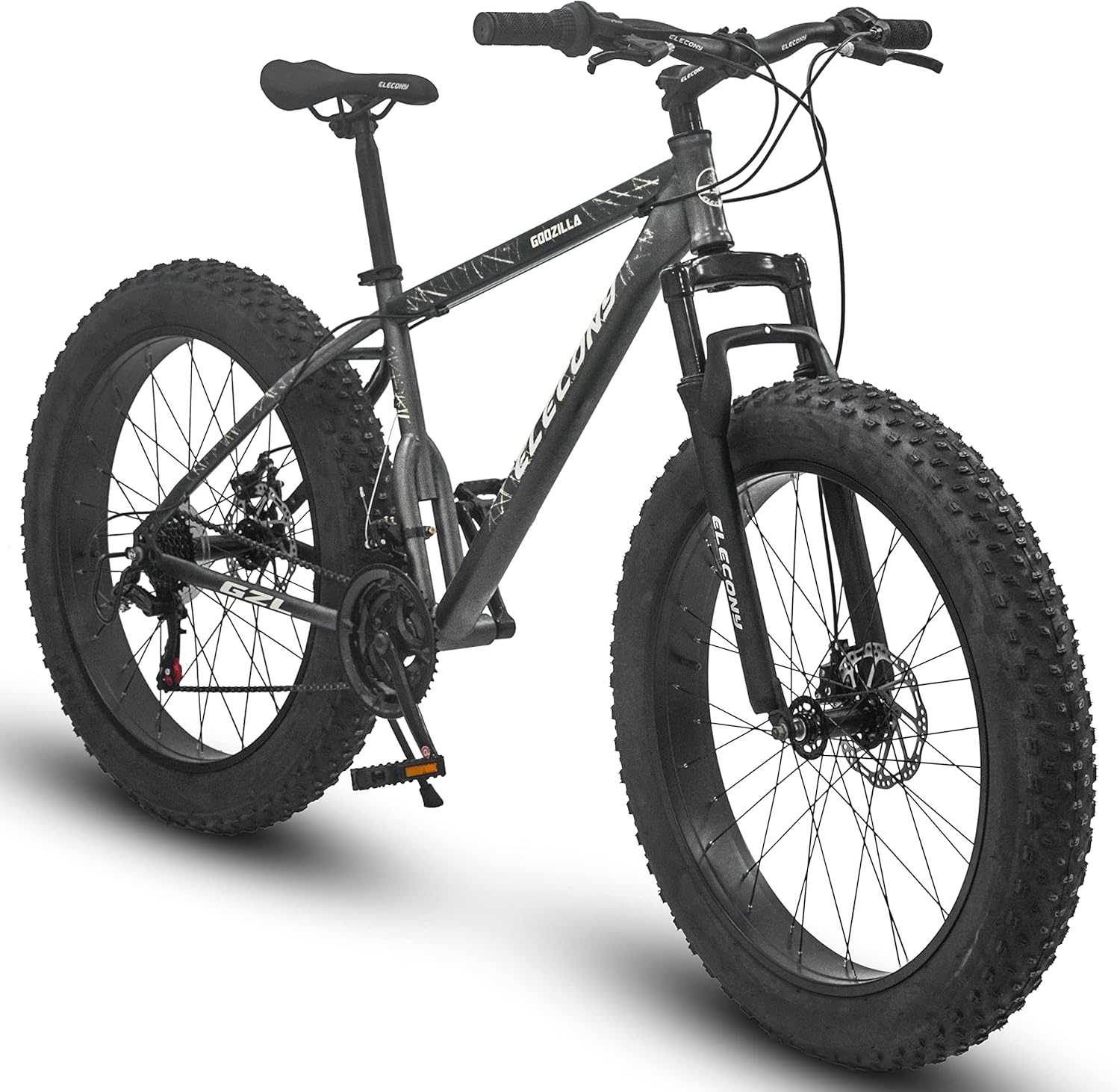 Elecony 26/20 Inch Fat Tire Bike Adult/Younth Full Shimano 21/7 Speed Mountain Bike, Dual Disc Brake, High-Carbon Steel Frame, Front Suspension, Mountain Trail Bike, Urban Commuter City Bicycle