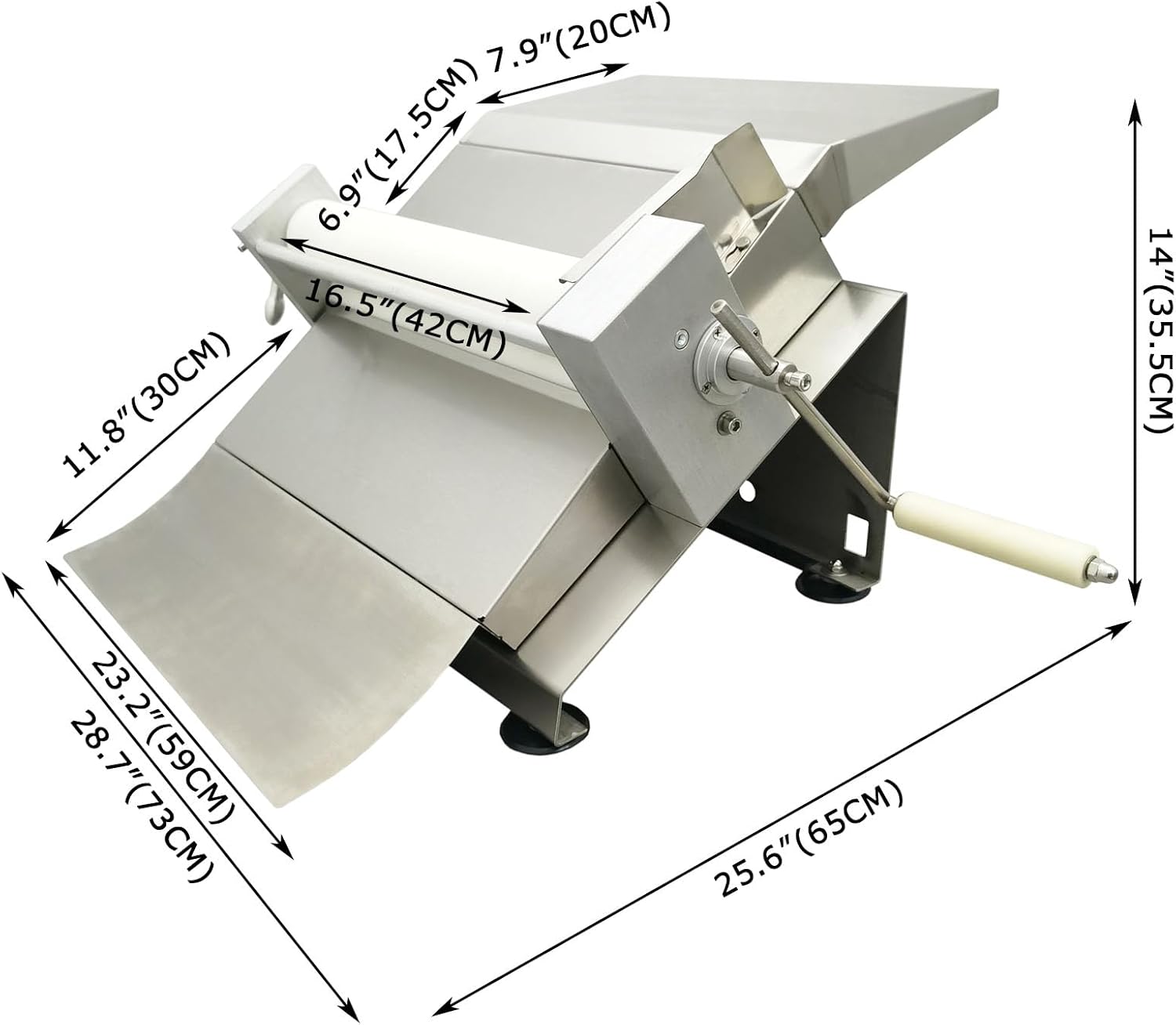 Manual Dough Roller Sheeter 16.5" Dough Press Machine Stainless Steel Pastry Pasta Maker Non-Stick Rollers with 19 Gears Thickness Control for Icing Fondant Croissants Pizza and Puff Pastry