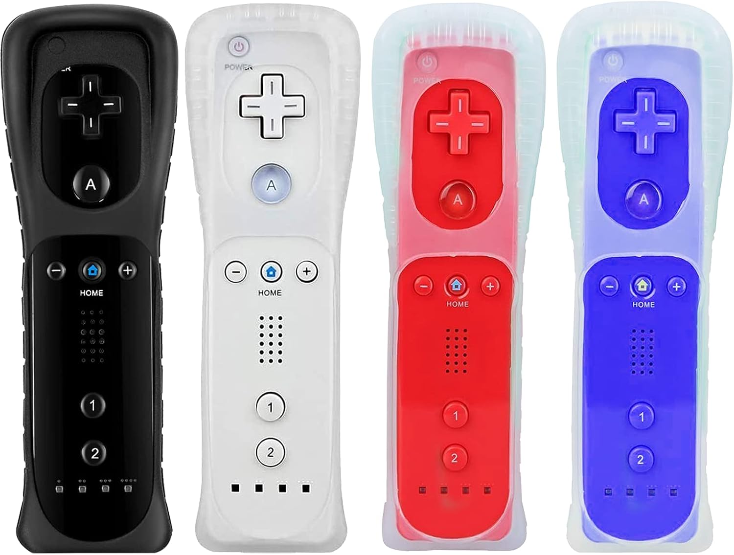 Wii Controller, Soanufa Wii Controller 4 Pack, Wii Remote Controller Band Silicone Case and Wrist Strap, Compatible with Wii and Wii U Game Console (White+Black+Deep Blue+Red)
