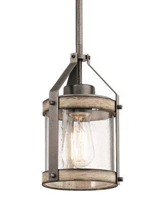 Kichler Barrington Distressed Black/Wood Rustic Seeded Glass Cylinder Pendant