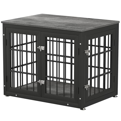 48 Inch Heavy Duty Dog Crate Furniture for Large Dogs, Decorative Pet House End Table, Extra Large Wooden Cage Kennel Furniture Indoor, Natural and White