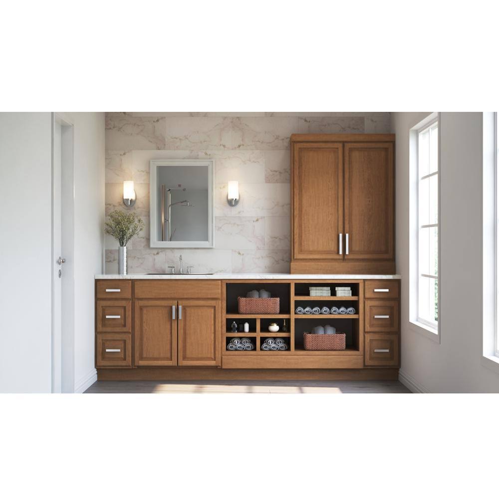 Hampton Bay Hampton Assembled 28.5x34.5x16.5 in. Lazy Susan Corner Base Kitchen Cabinet in Medium Oak