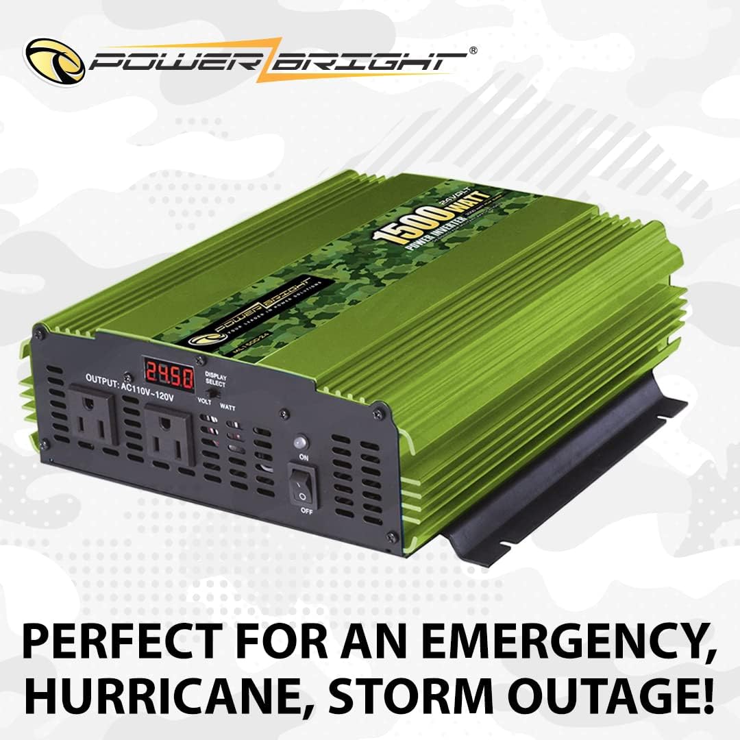 PowerBright 3500 Watt Power Inverter, DC 24V to 120V AC Car Inverter w/ Four AC Outlets, LCD Digital Display & Wireless Remote Control - CE Approved