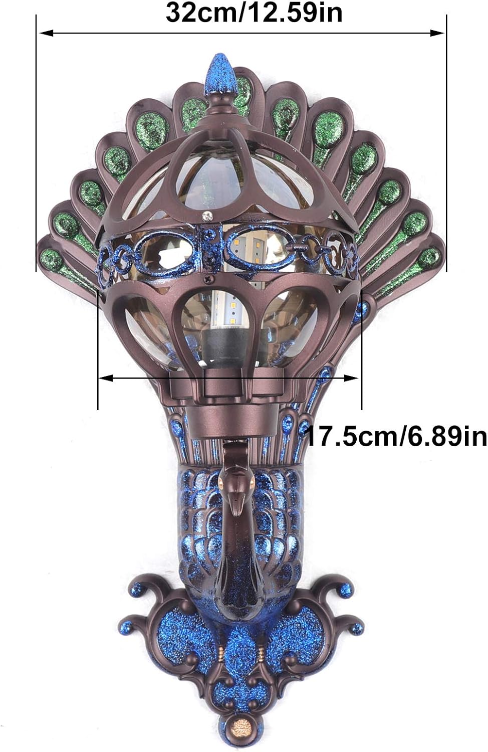 Peacock Wall Light Sconces, Metal and Glass Stained Wall Lamp Lighting LED Antique Wall Mounted Lamp,Peacock Shades Bedroom Bedside Wall Sconces Fixture,E27
