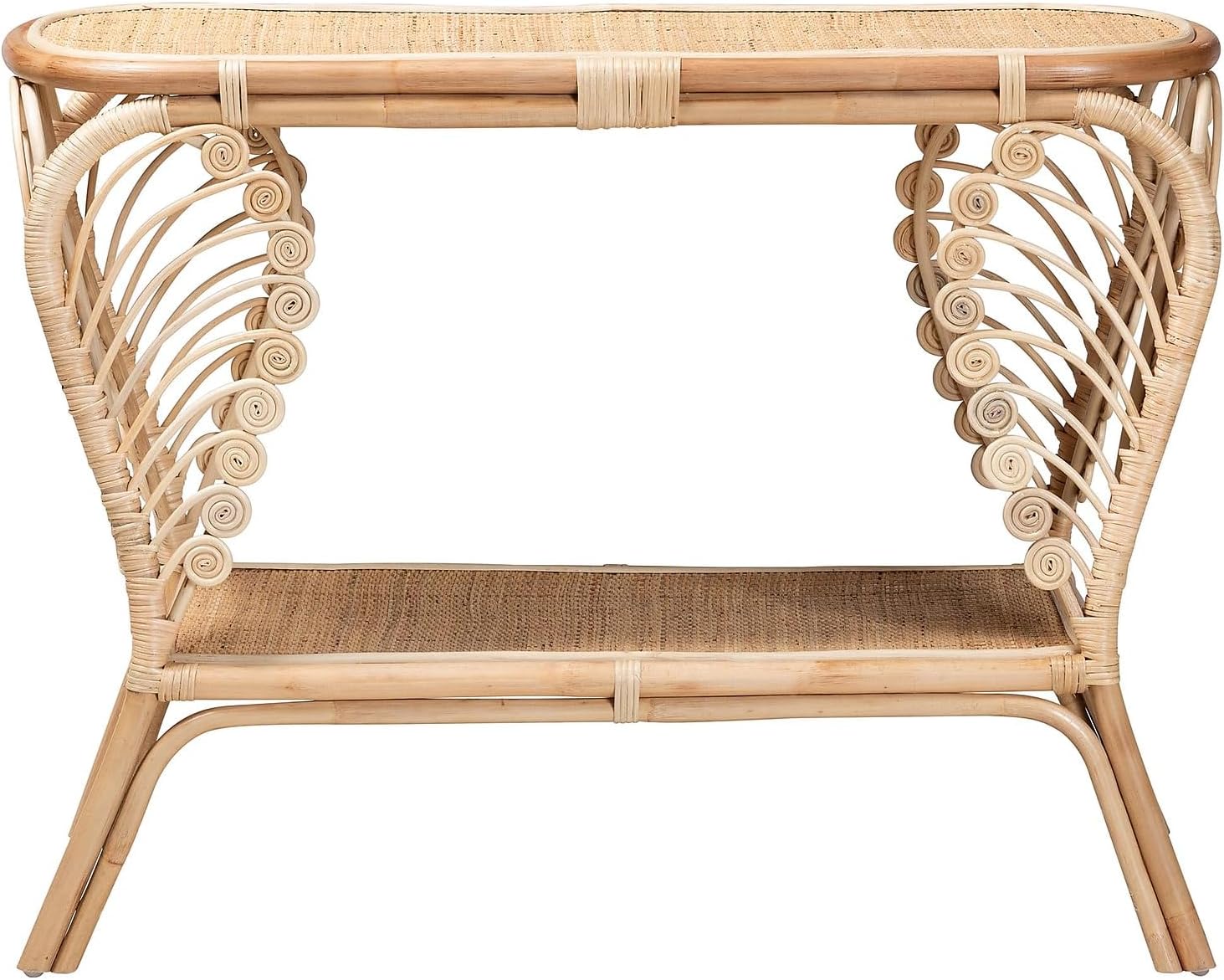 Baxton Studio Bastet Modern Bohemian Natural Brown Rattan 2-Tier Console Table