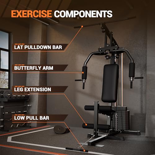 Home Gym Equipment, Multifunctional Home Gym Machine, Workout Station with Weight Stack Machine, Exercise Equipment for Full Body Traning with Pulley System