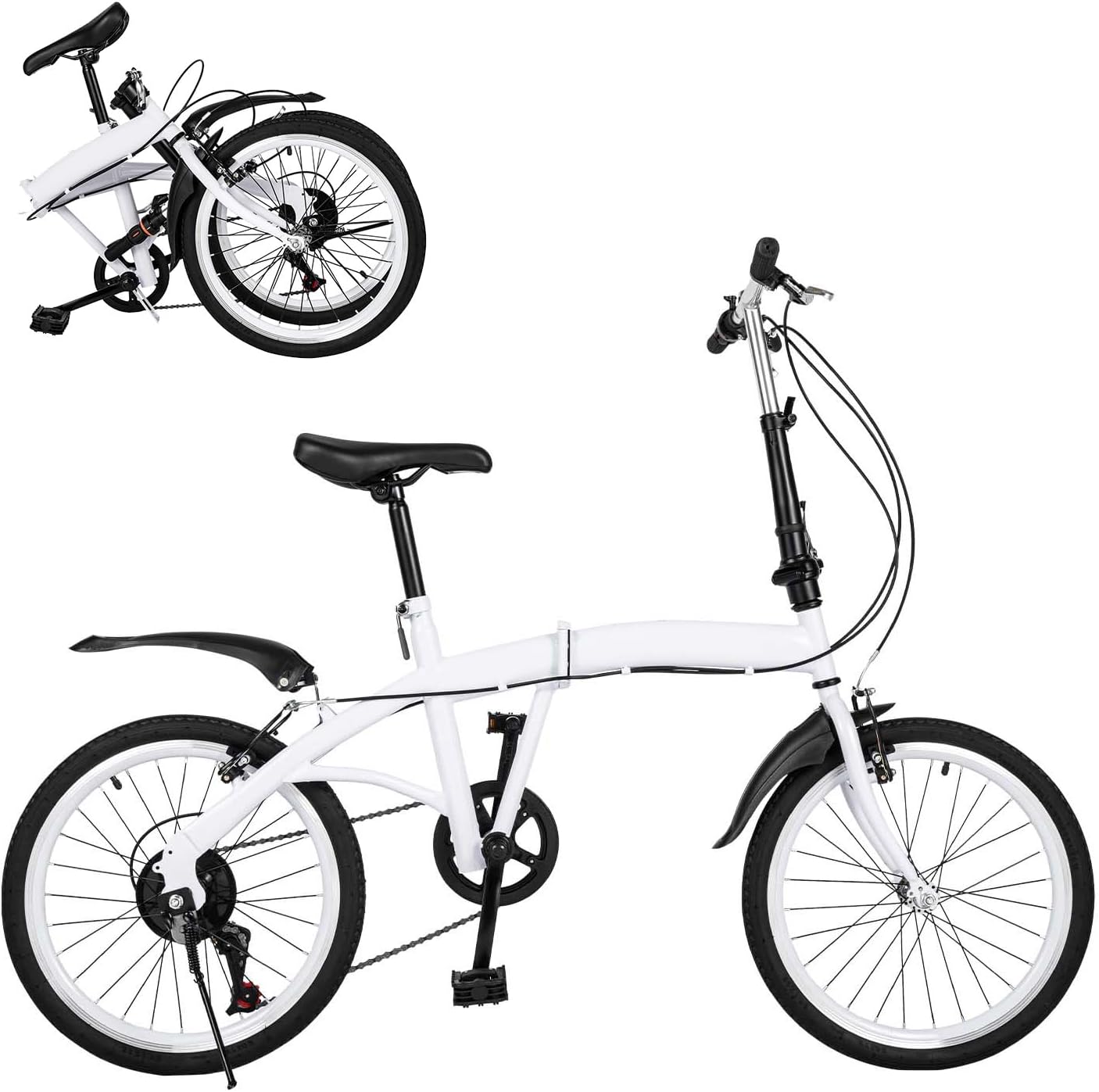 20" Folding Kids Bike 6 Speed High-Carbon Steel MTB Bicycle with Fenders,Height Adjustable Max Weight 90KG - Dual Disc Brake Non-Slip Folding Bikes for Children/Adults 4.6-6.2 Ft Tall