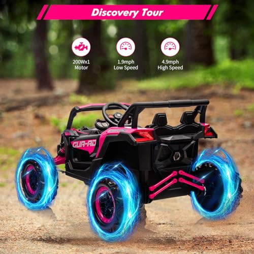 24V Ride On UTV Car, Battery Powered Electric Vehicles, Kids UTV with Remote Control, Spring Suspension,200W Motor, Metal Frame, USB, Music, LED Lights, Ride On Toy for Kids
