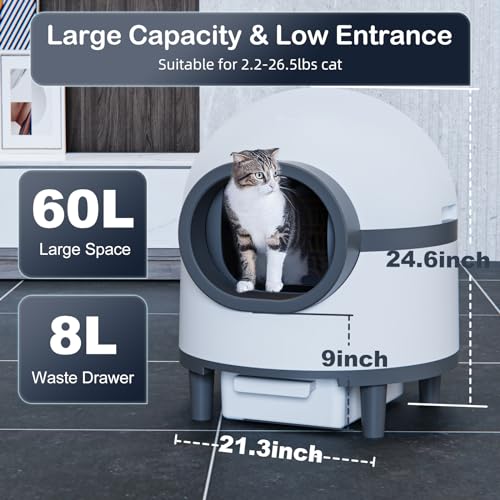 Self Cleaning Cat Litter Box, Automatic Cat Litter Box Self Cleaning, Double Odor Removal & Safety Protection Cat Litter Box Automatic Cleaning with Liner - 2024 New Version