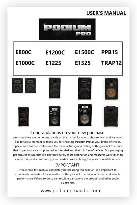 Podium by Goldwood E1200C Passive Speakers 12" Pair 3 Way PA DJ Karaoke Home