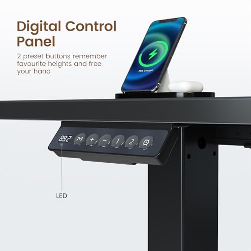 Rolanstar Standing Desk L Shaped with LED Light and Power Outlet, Electric Height Adjustable Desk with Monitor Stand, Sit Stand Up Desk, Computer Office Desk, Black