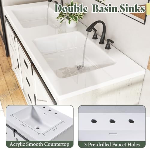 60" Farmhouse Sliding Barn Door Bathroom Double Vanity with Sink Combo, Bathroom Vanity Cabinet with Drawers & Metal Handles, Freestanding, Gray