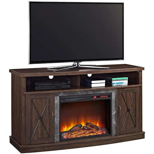 Ameriwood Home Barrow Creek Fireplace TV Stand for TVs up to 60 Inch, Replaceable Electric Fireplace Insert Heater, Remote Control, Timer, Realistic Log and Flame Effect, Espresso