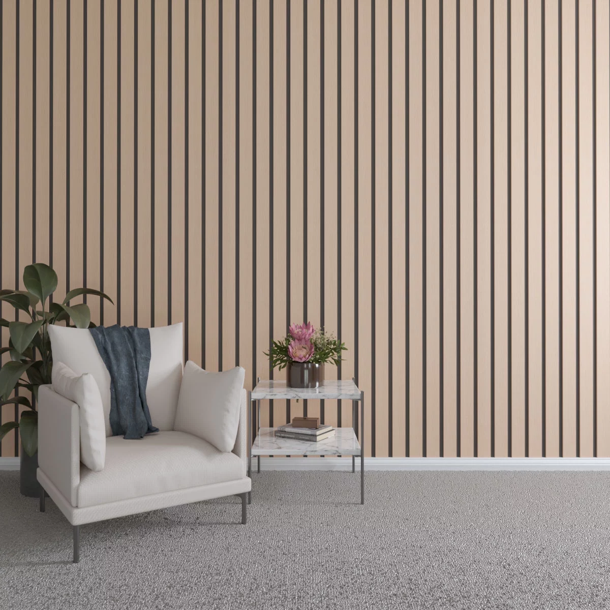 Ekena Millwork 94"H x 3/8"T Adjustable Wood Slat Wall Panel Kit w/ 3"W Slats, Alder (contains 15 Slats)