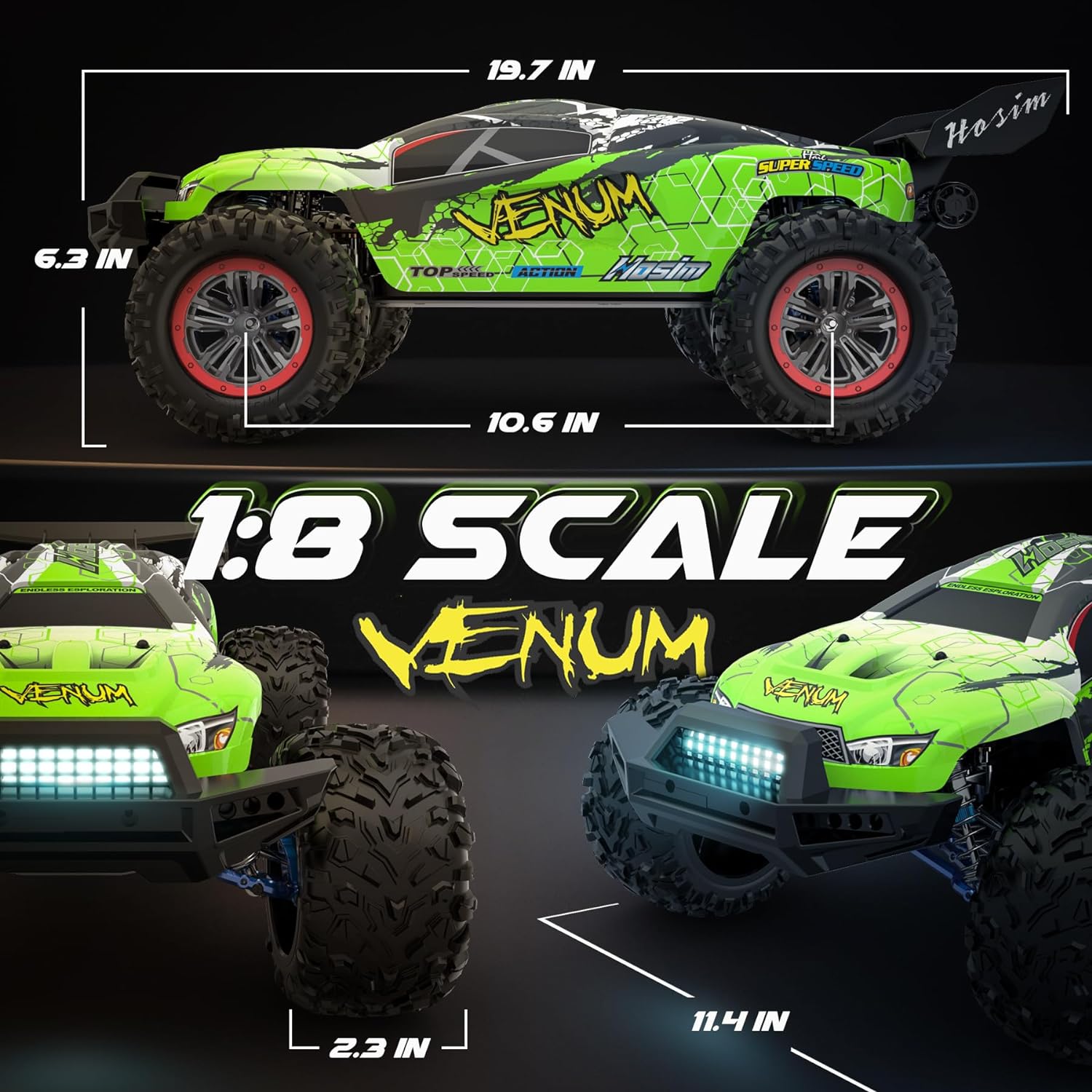 Hosim 1: 8 80+ KMH Fast Remote Control Truck & 1:10 Scale 48+ KMH Remote Control Car for Adults Boys