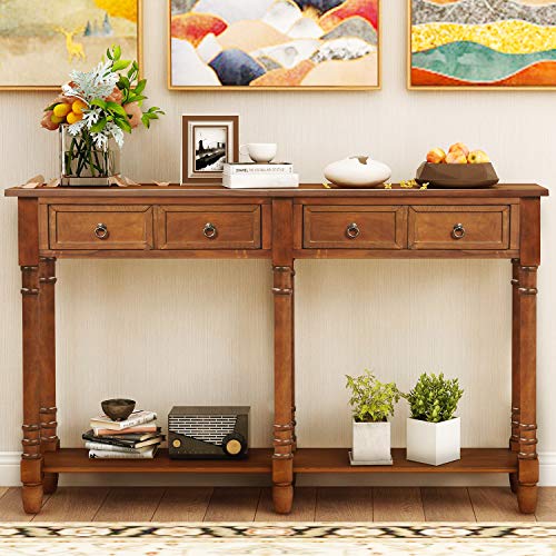 Merax (Antique Grey Wood Retro Console Table for Entryway Hallway Front Door Sideboard with Drawers and Bottom Shelf, Type 3