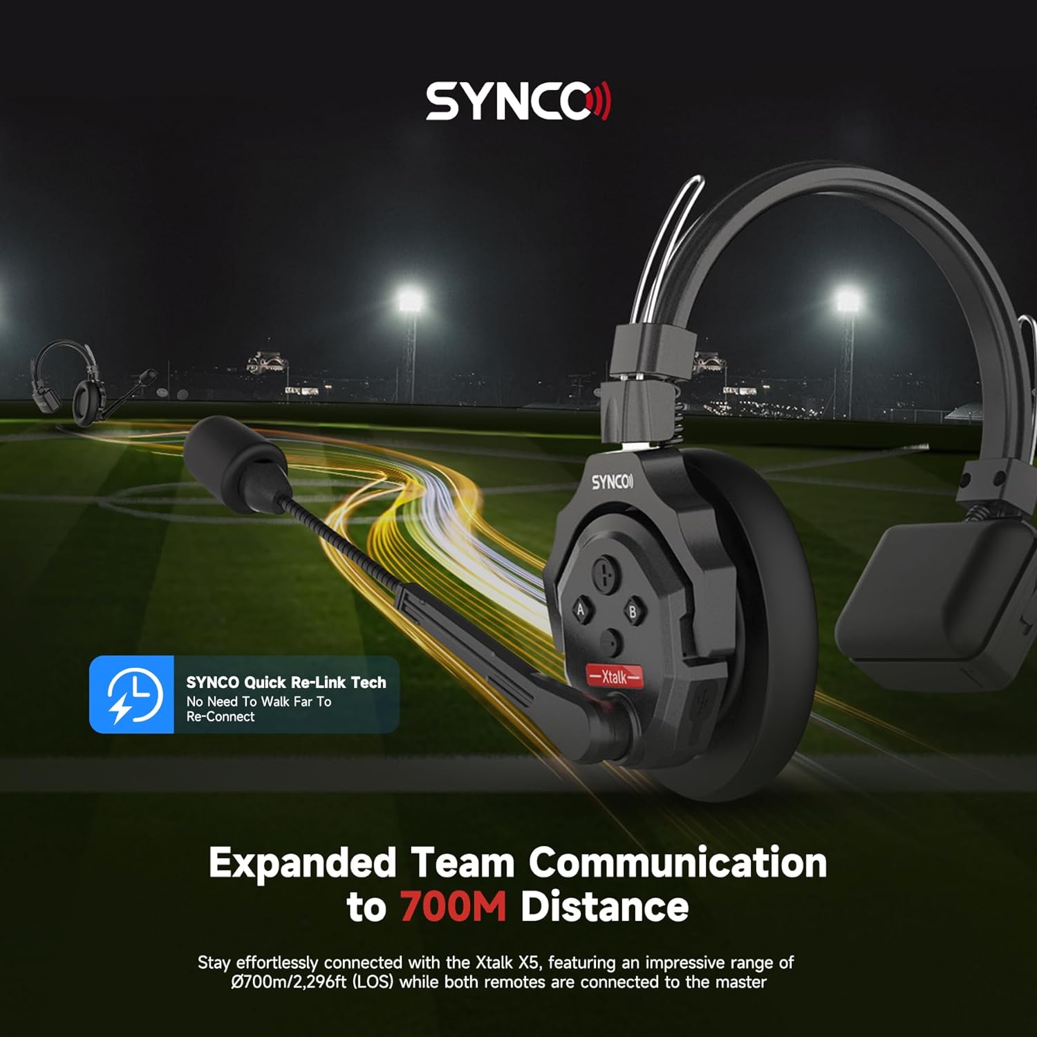 SYNCO XTalk X2 2.4GHz Wireless Headset with Microphone Intercom System Random Master Device Design for Movie Shoot Live Show Stage Performance (2PCS)