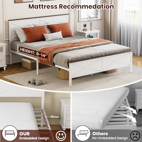 VOPEAK Farmhouse Queen Bed Frame with Headboard and Footboard, Bed Frame Queen Size Metal Platform with Under Bed Storage, Noise Free, No Box Spring Needed, Easy to Install, Sturdy & Stable, White