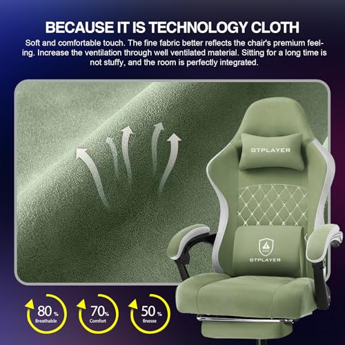 GTPLAYER Gaming Chair, Computer Office Chair with Pocket Spring Cushion, Linkage Armrests and Footrest, High Back Ergonomic Computer Chair with Lumbar Support Task Chair with Footrest