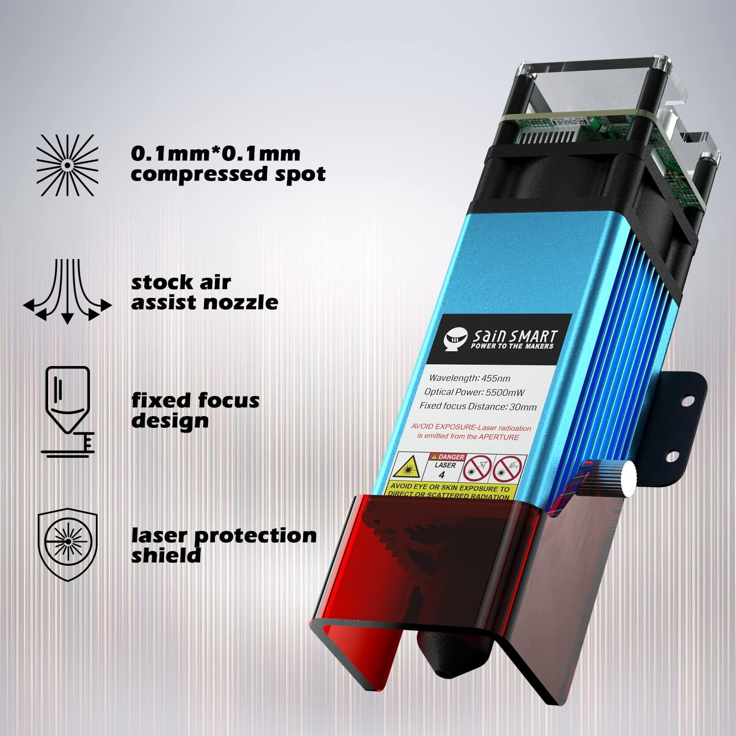 Genmitsu CFL55 Compressed Spot Laser Module, 0.1mm*0.1mm Laser Spot, 5.5W FAC Laser Module for Genmitsu 3020-PRO MAX V2, 3030-PROVer MAX, PROVerXL 4030, 4030V2 & 4040-PRO, 4040 Reno CNC Router