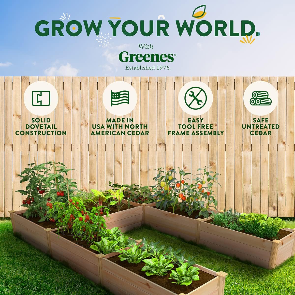 Greenes Fence Premium Cedar Raised Garden Bed, 8' x 12' x 16.5" U-Shaped Bed - Made in USA with North American Cedar