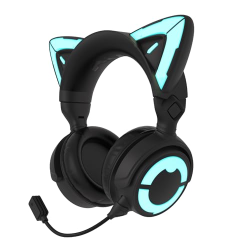YOWU Cat Ear Headphones 4GS -Wireless Bluetooth Noise Cancelling Headphones, RGB Gaming Headset with Mic & 2.4G USB/Type C Dongle for PC/PS4/PS5/XBOX/Switch