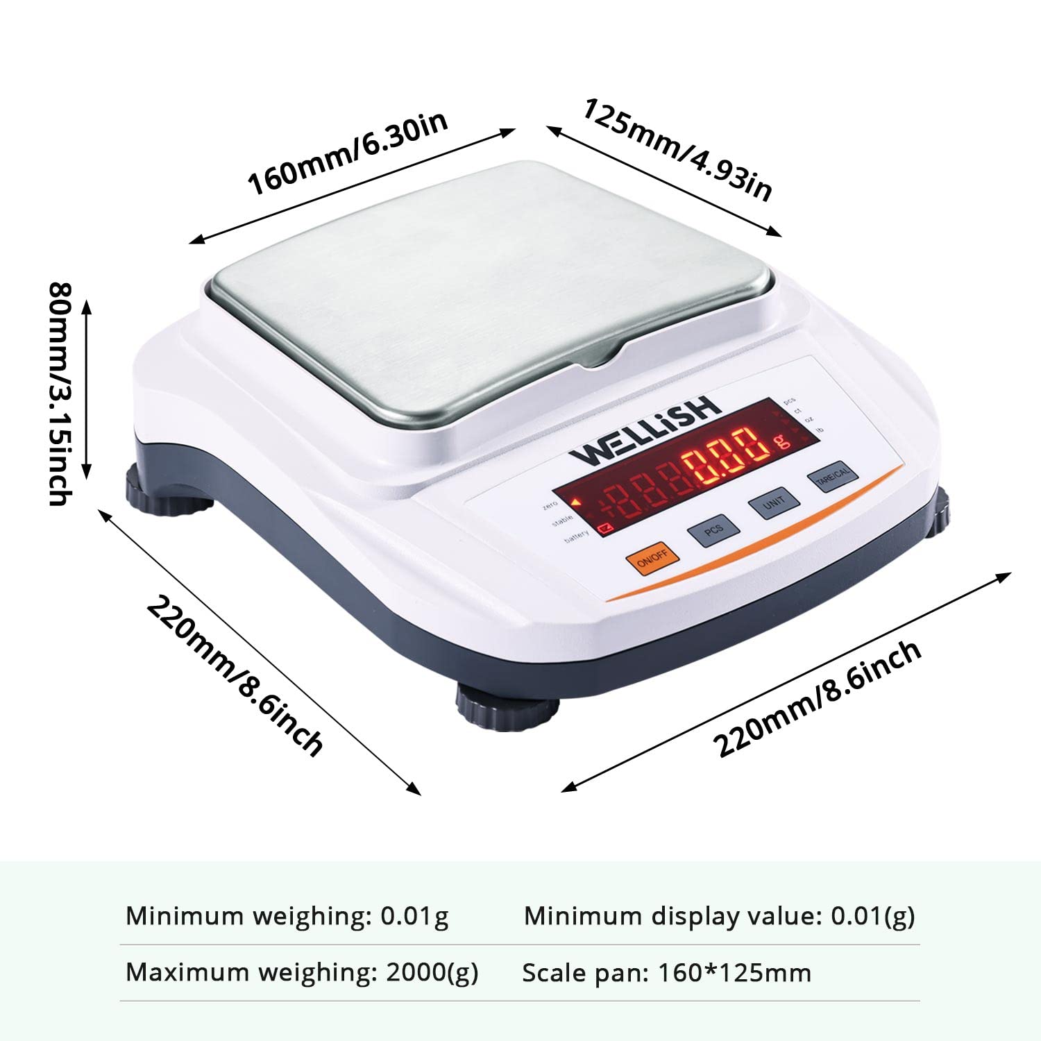 Lab Scale 2000g/0.01g High Precision Digital Scale Analytical Balance Electronic Scale for Kitchen Lab Weighing