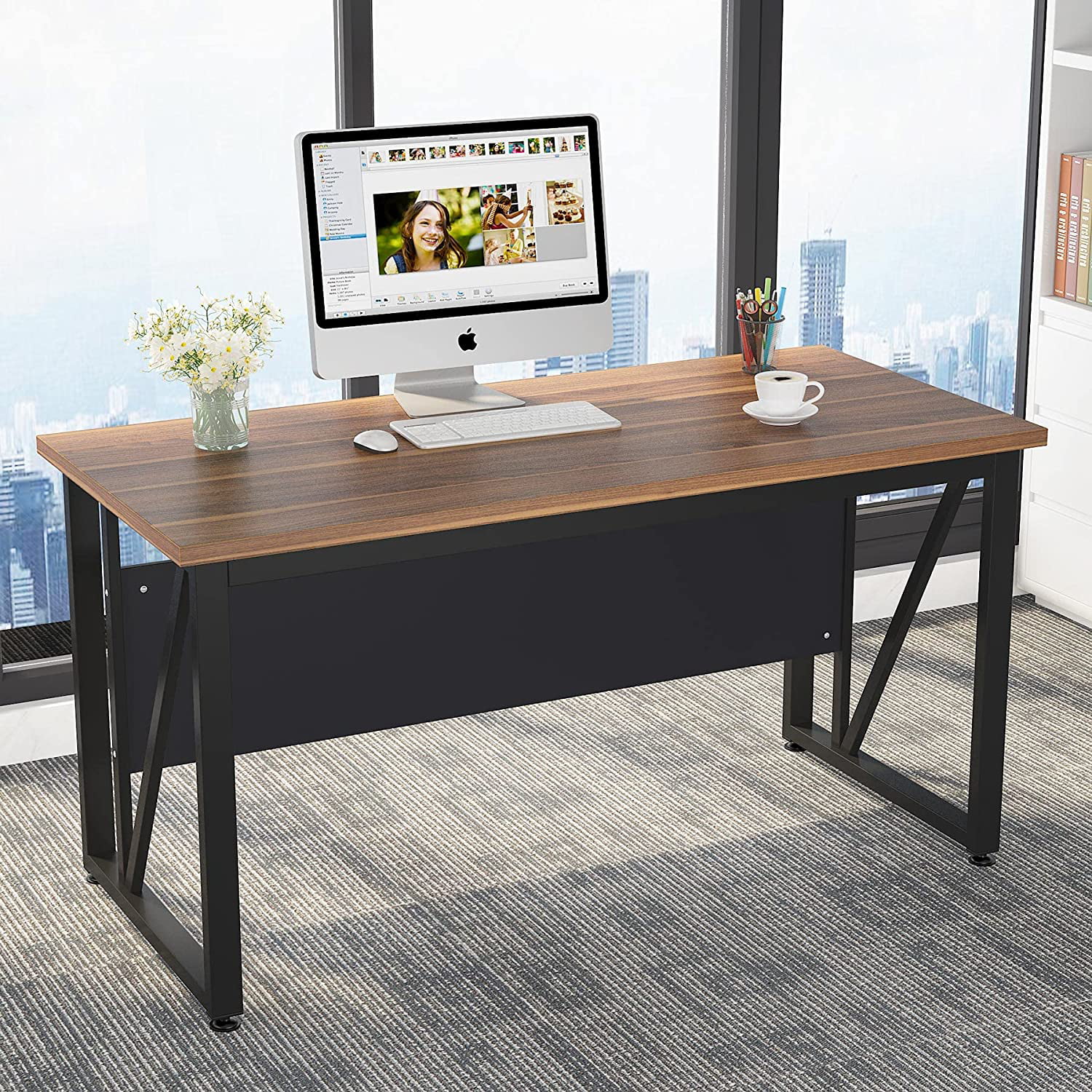 Tribesigns L-Shaped Computer Desk, 55 inches Executive Desk with 43"lateral File Cabinet, Gaming Desk Business Furniture with Drawers and Storage Shelves