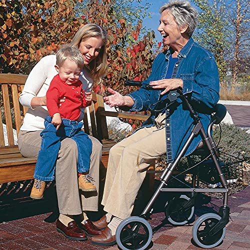 DMI Rollator Walker with Extra Wide Seat and Backrest, FSA HSA Eligible, Adjustable Handle Height, Removable Storage Basket, Burgundy
