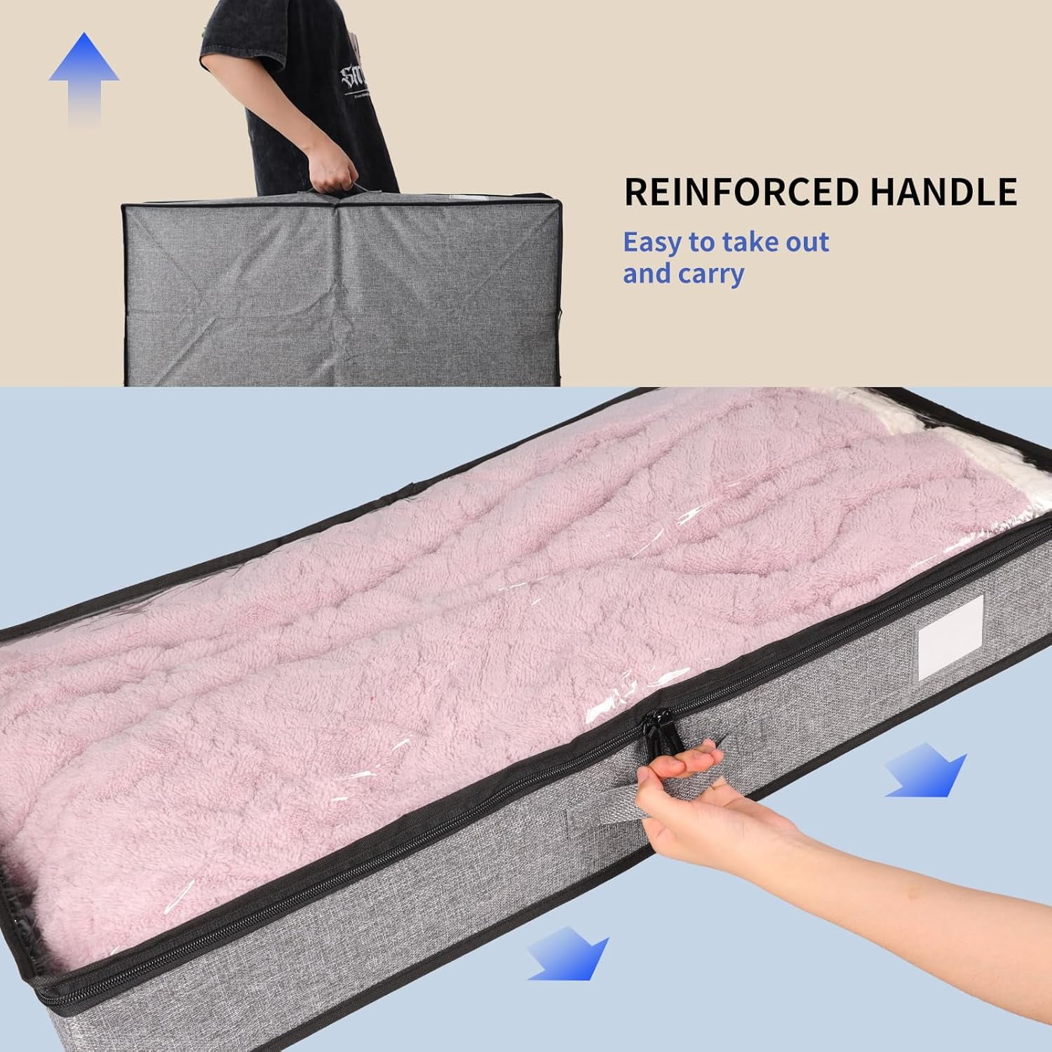 2 Pack Under Bed Storage Containers, Below 4.5 Inches Low Profile Underbed Organizer Clothes Storage with Sturdy Sidewalls and Bottom