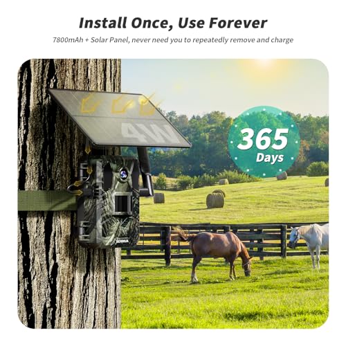 SEHMUA 4G LTE Cellular Trail Cameras 3rd Gen with Live Streaming, Cellular Game Camera Built-in SIM Card Phone Remote Access Solar Trail Camera with Motion Activated 0.2s Trigger Time IP66 Waterproof