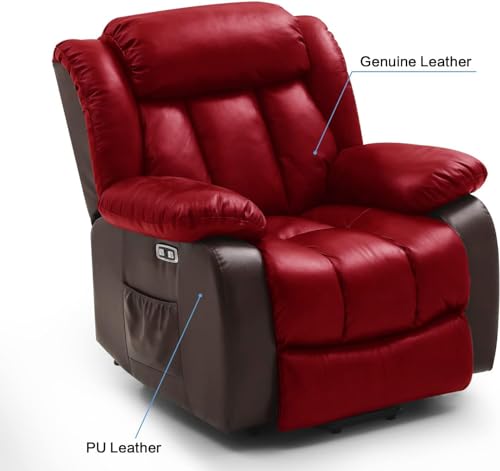 Genuine Leather Infinite Position Dual Motor Large Power Lift Chair Recliner for Elderly with Massage and Heating Lay Flat Electric Power Lift Recliner(Black)