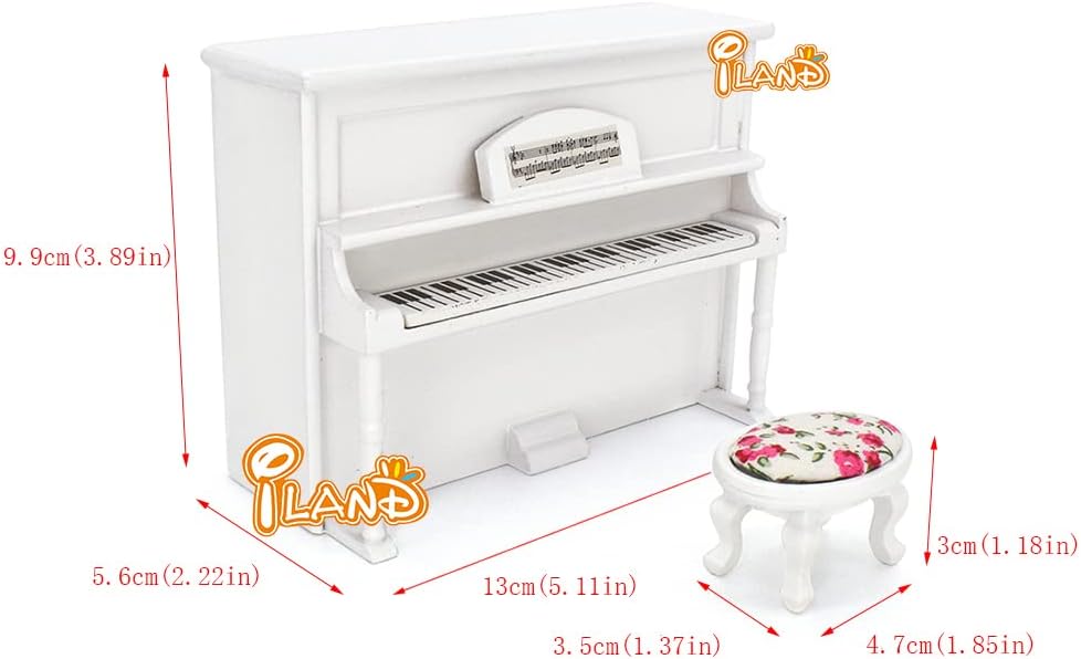 iLAND Dollhouse Furniture of Miniatures Pink Dollhouse Bedroom on 1/12 Scale for Girls, Dollhouse Bed w/ Piano (Sweet Doll Furniture 6pcs)