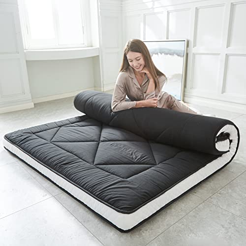 Japanese Floor Mattress Futon Mattress, Thicken Sleeping Mattress Foldable & Portable Roll up Camping Mattress, Coffee Full