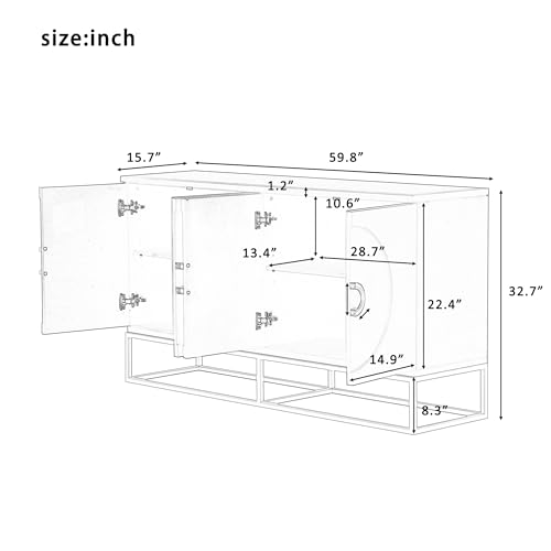 Modern Sideboard Buffet Cabinet with Shelves & 4 Doors, Large Storage Cabinet Coffee Bar Wine Bar Cabinet Wood Buffet Console Table for Entryway, Living Room, Study, Kitchen, Dining Room,Beige
